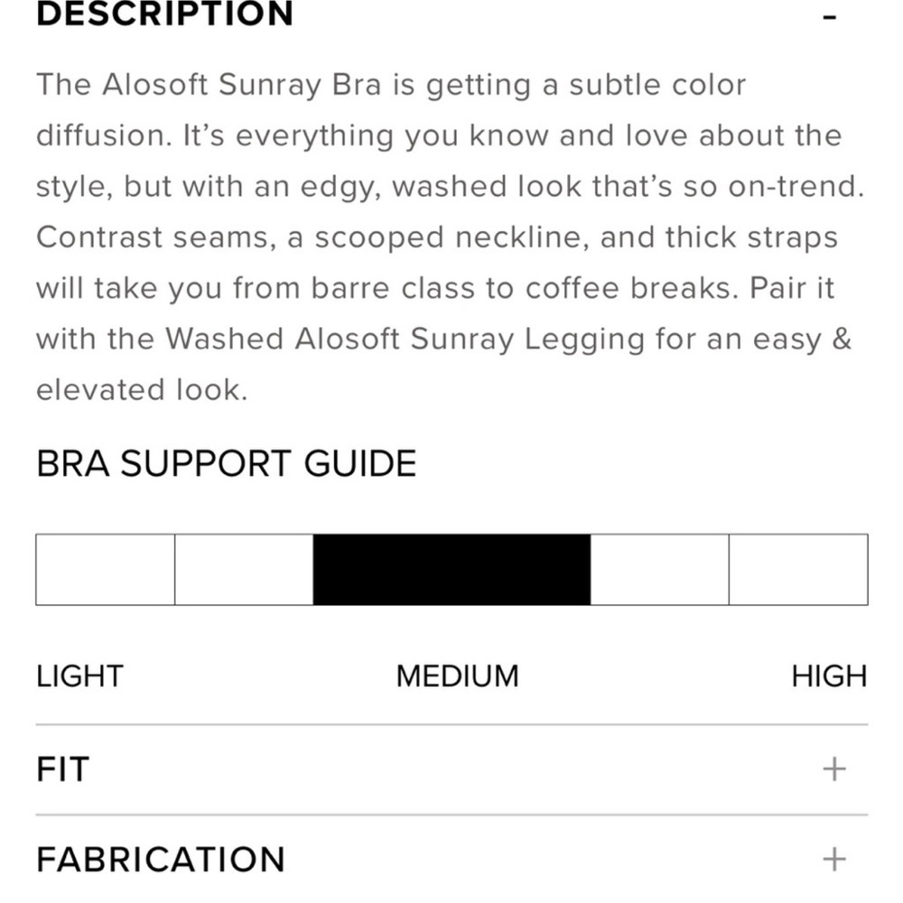 NWT🩶ALO YOGA🩶WASHED ALOSOFT SUNRAY BRA - Picture 5 of 8